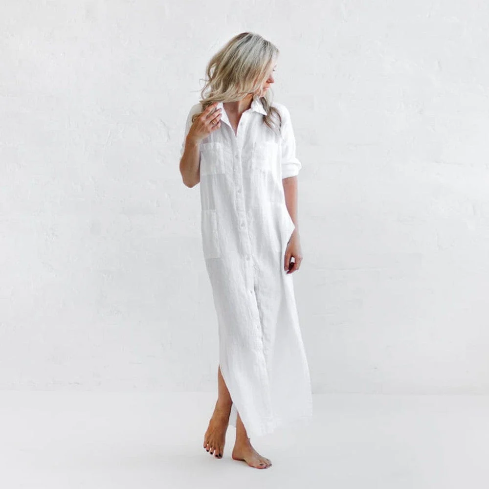 Seaside Tones Maxi Shirt Dress - White - Image 2