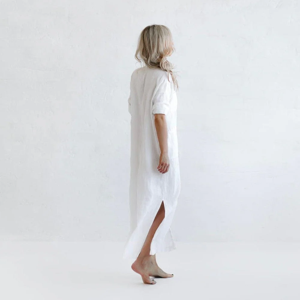 Seaside Tones Maxi Shirt Dress - White - Image 3
