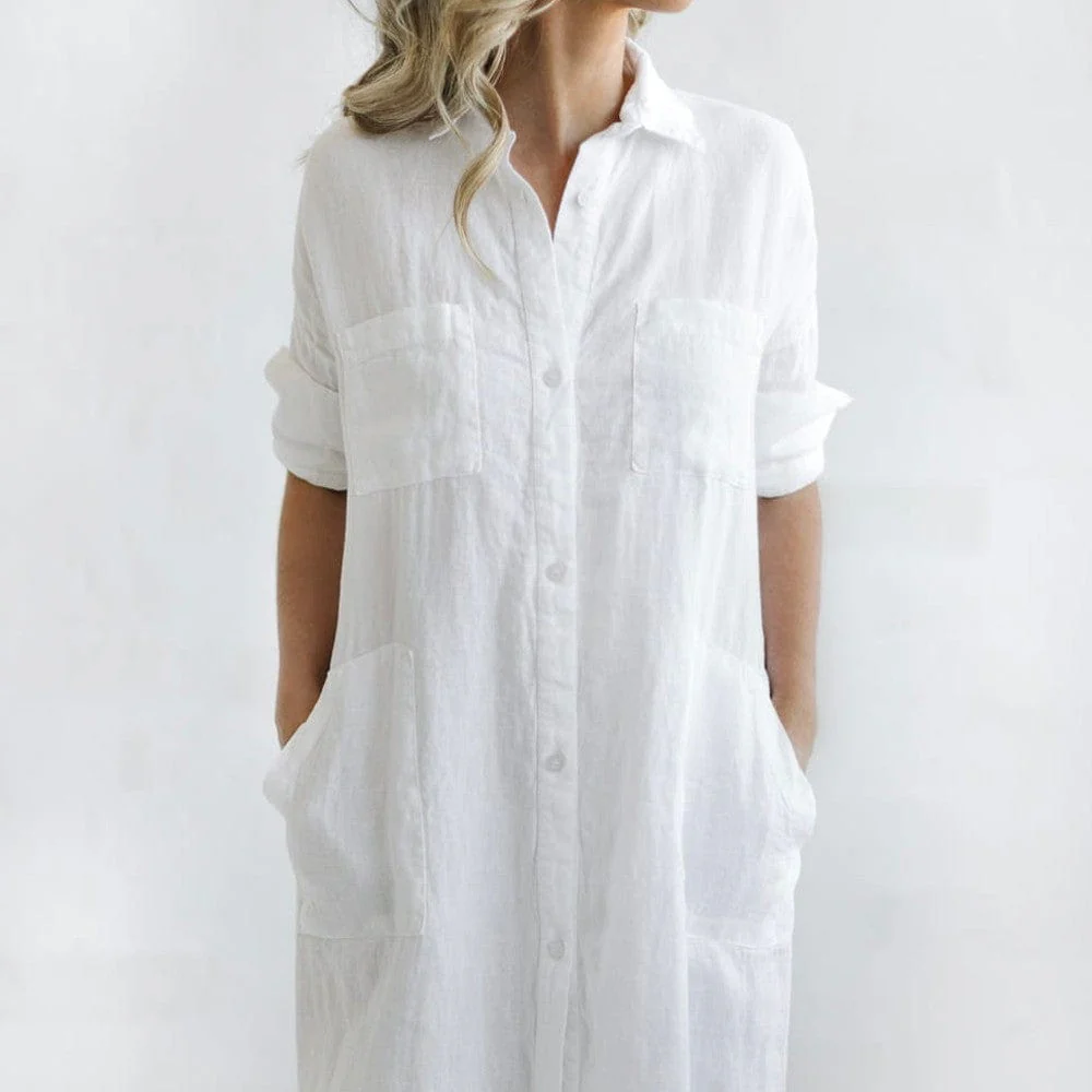 Seaside Tones Maxi Shirt Dress - White - Image 4