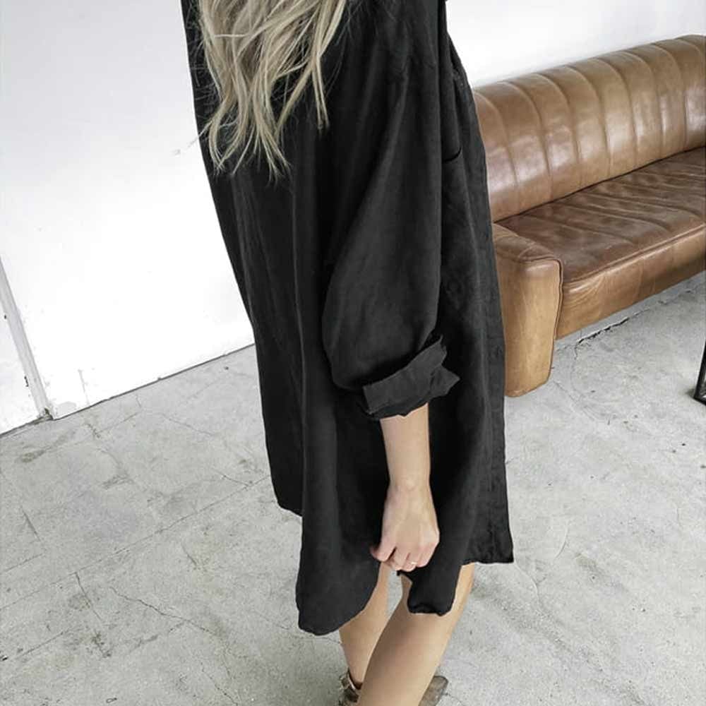 Seaside Tones Linen Boyfriend Shirt - Black - Image 7
