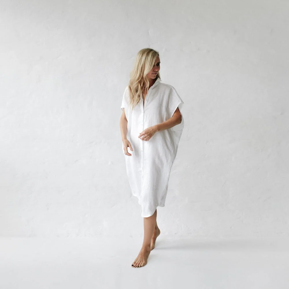 Seaside Tones Rei Linen Dress - White