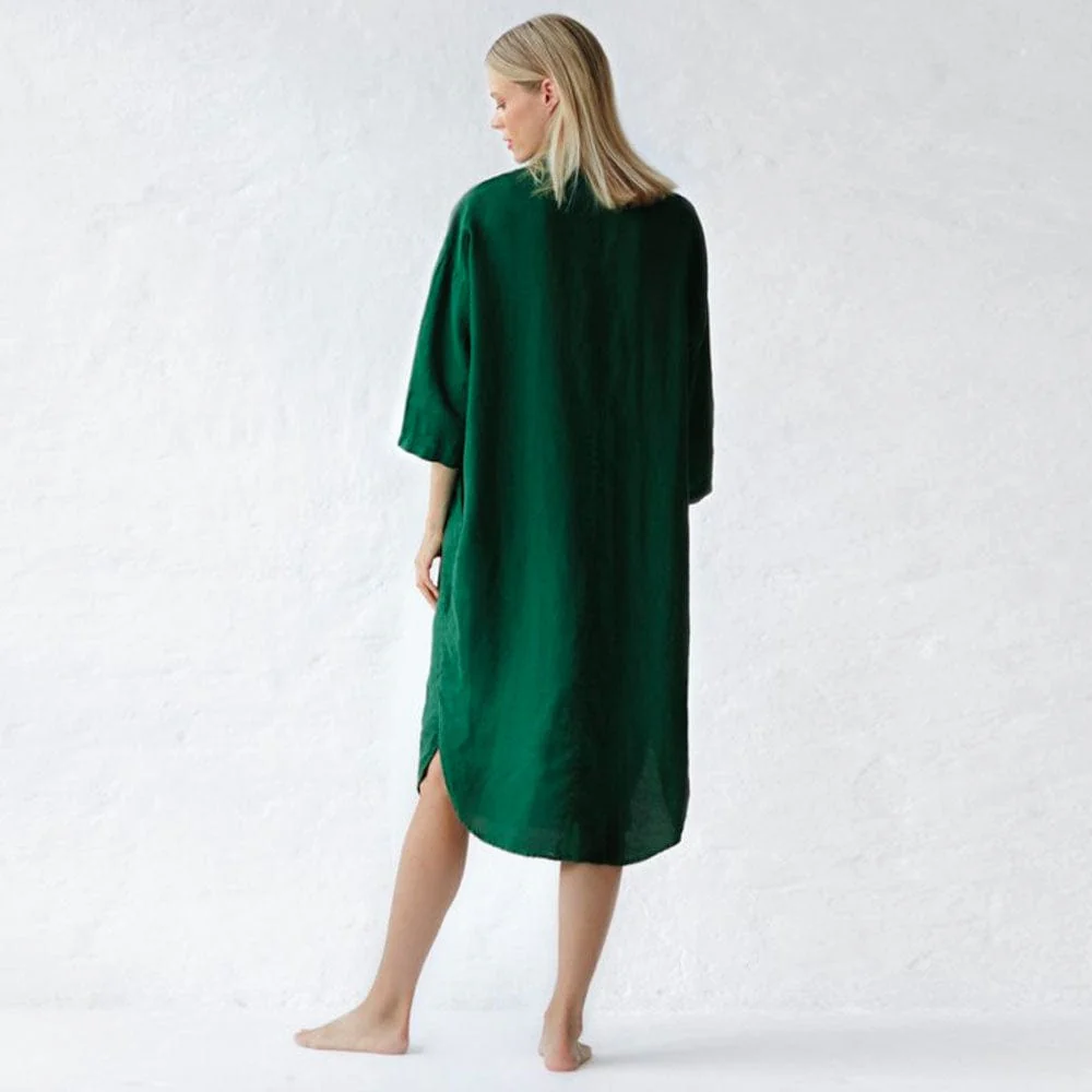 Seaside Tones Linen Shirt Dress - Green - Image 3