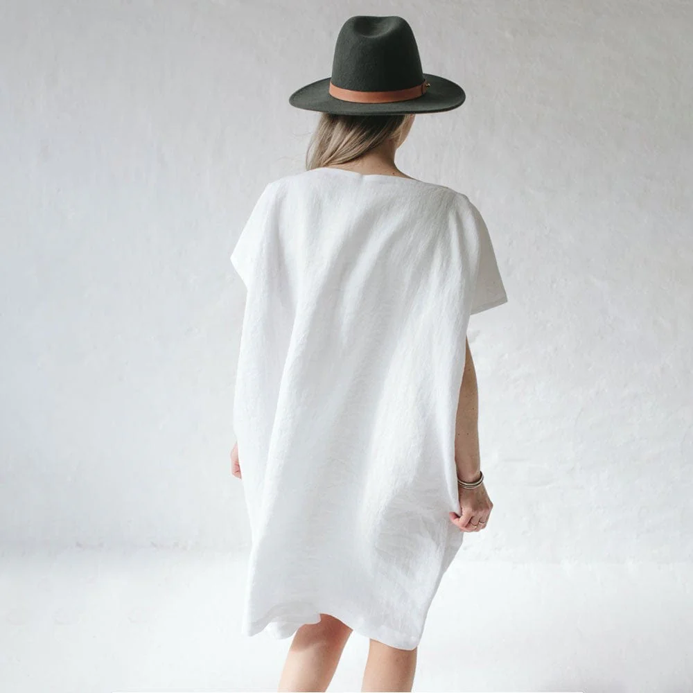 Seaside Tones Short Square Linen Dress - White - Image 2
