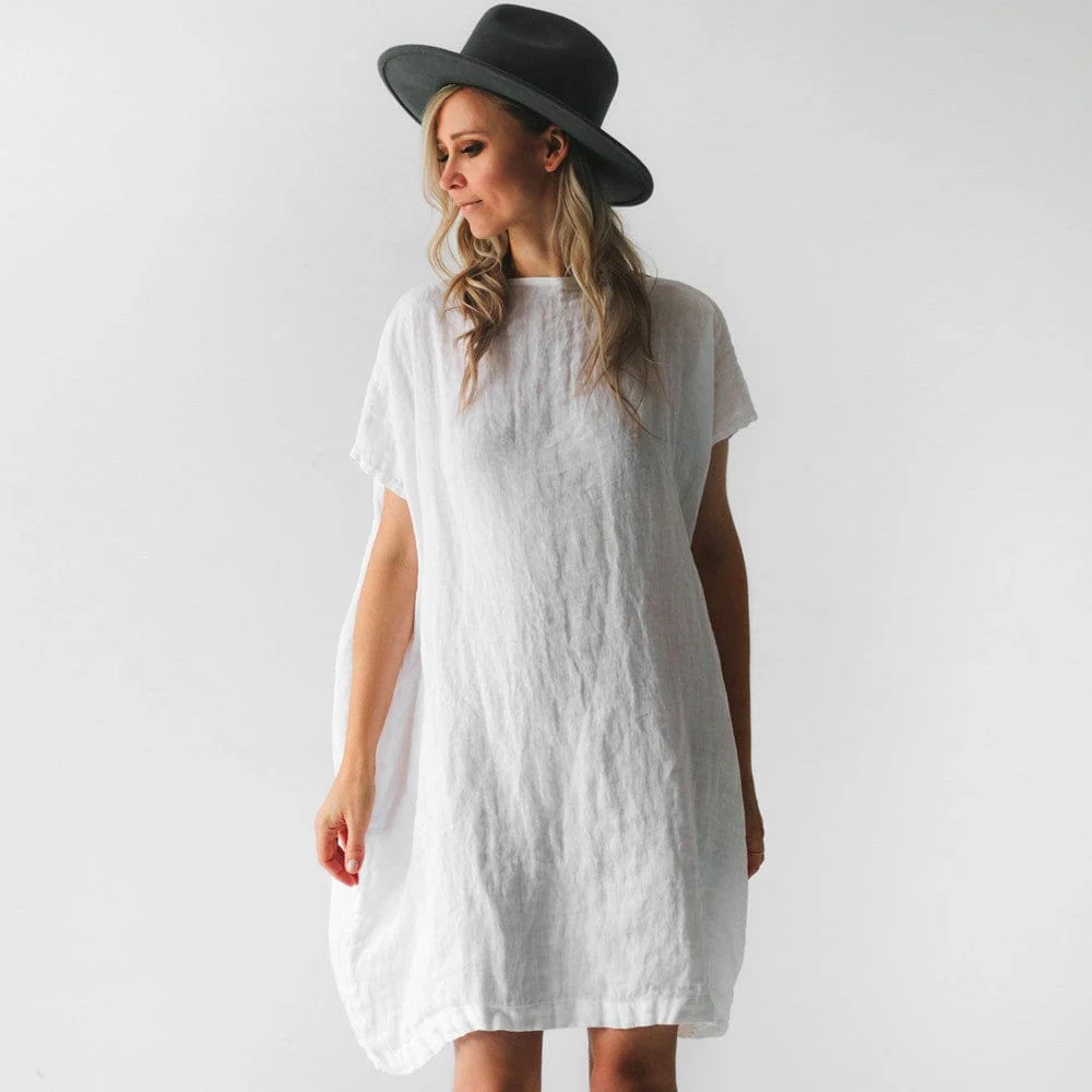 Seaside Tones Short Square Linen Dress - White - Image 5