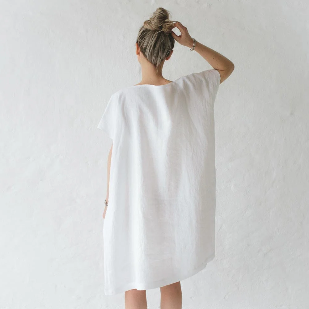 Seaside Tones Short Square Linen Dress - White - Image 6