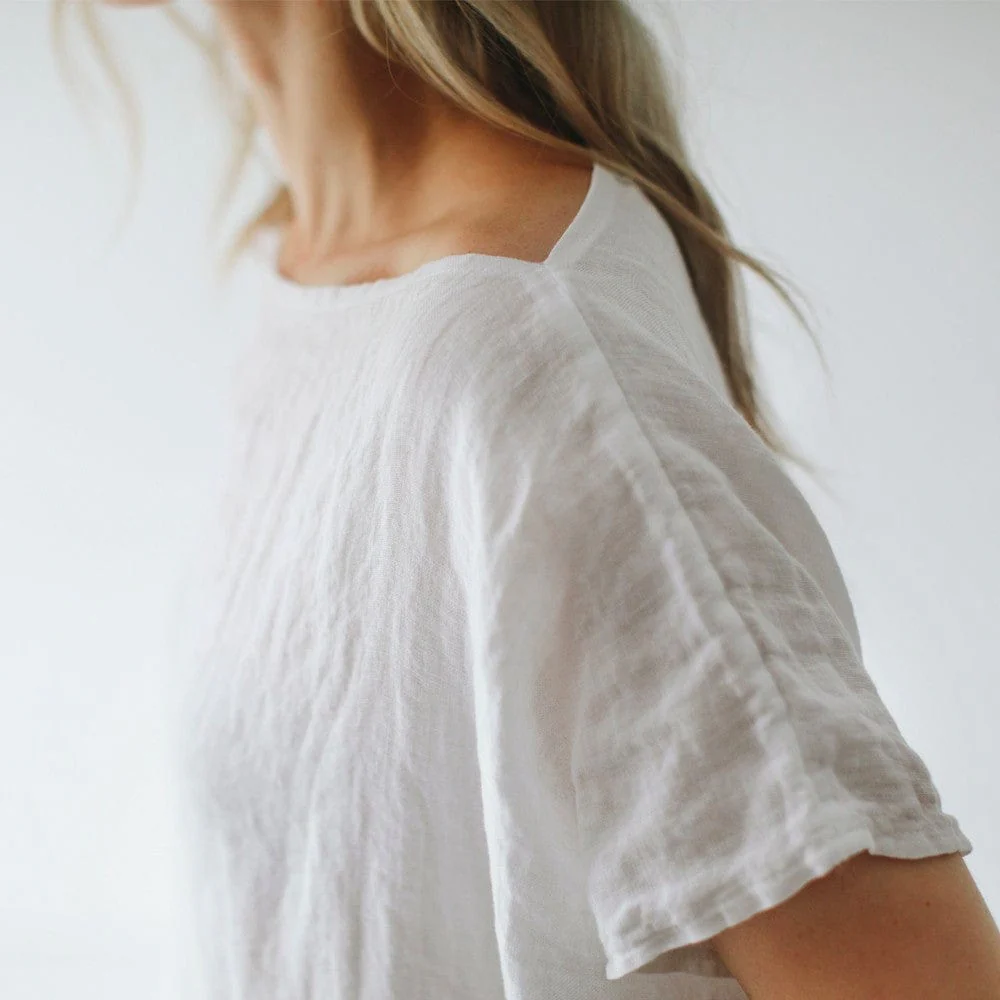 Seaside Tones Short Square Linen Dress - White - Image 8