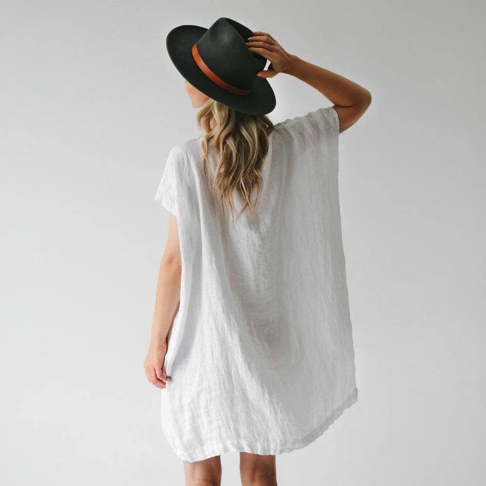 Seaside Tones Short Square Linen Dress - White - Image 9