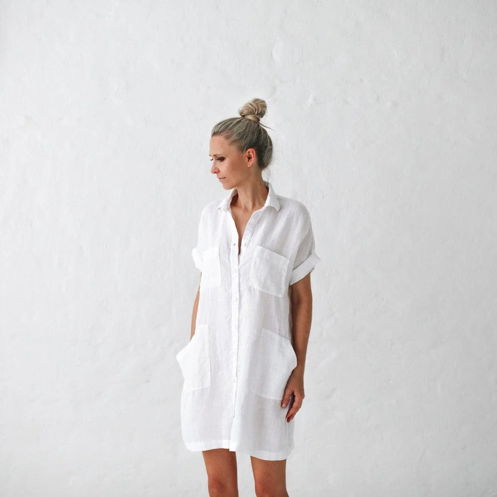 Seaside Tones Linen Tunic Dress - White - Image 2