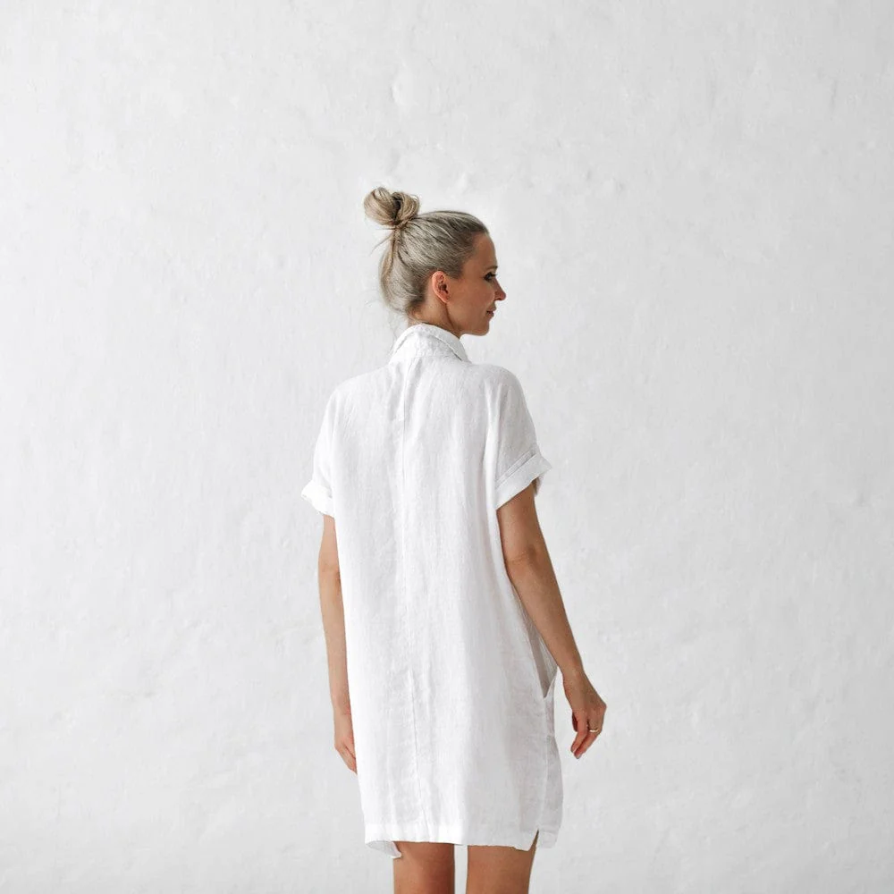 Seaside Tones Linen Tunic Dress - White - Image 3