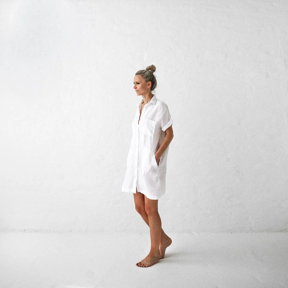 Seaside Tones Linen Tunic Dress - White - Image 4