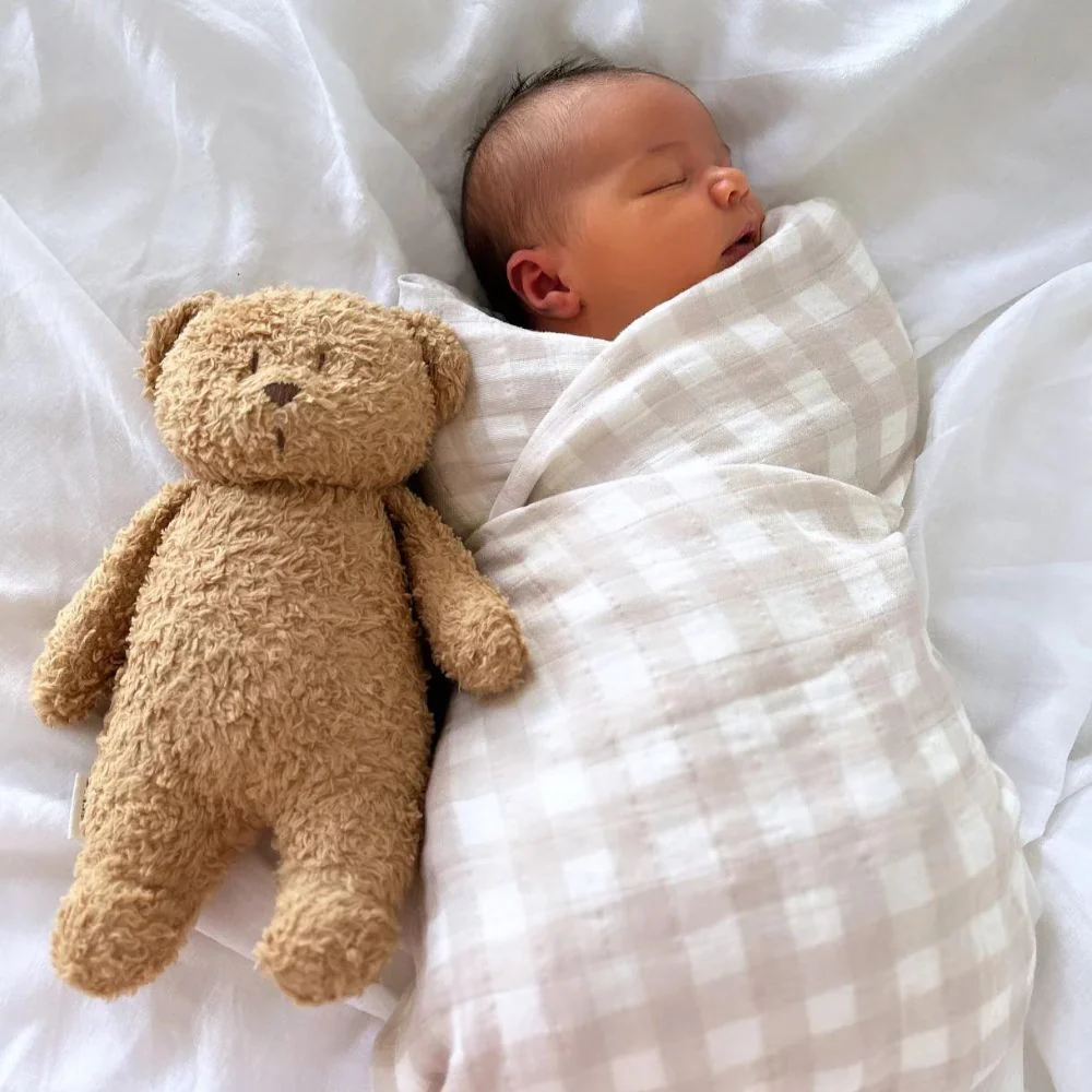 Snug as a Bub & Co. Organic Swaddle - Beige Gingham - Image 2