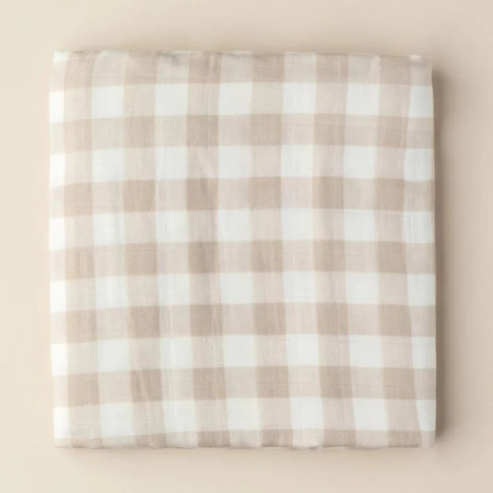 Snug as a Bub & Co. Organic Swaddle - Beige Gingham - Image 3