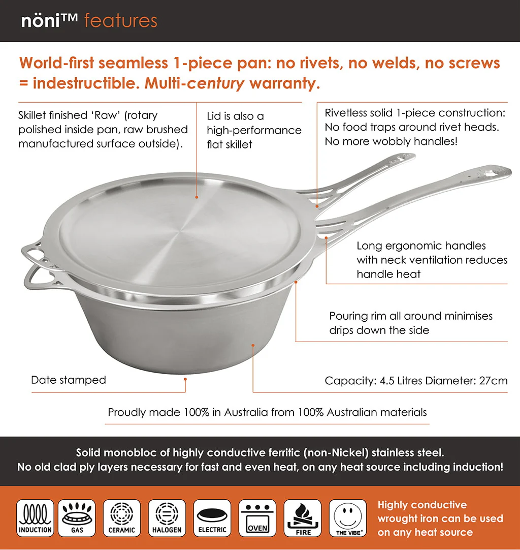 Solidteknics Nöni Stainless Steel 4.5L Saucepan + 27cm Skillet Lid Set - Image 6