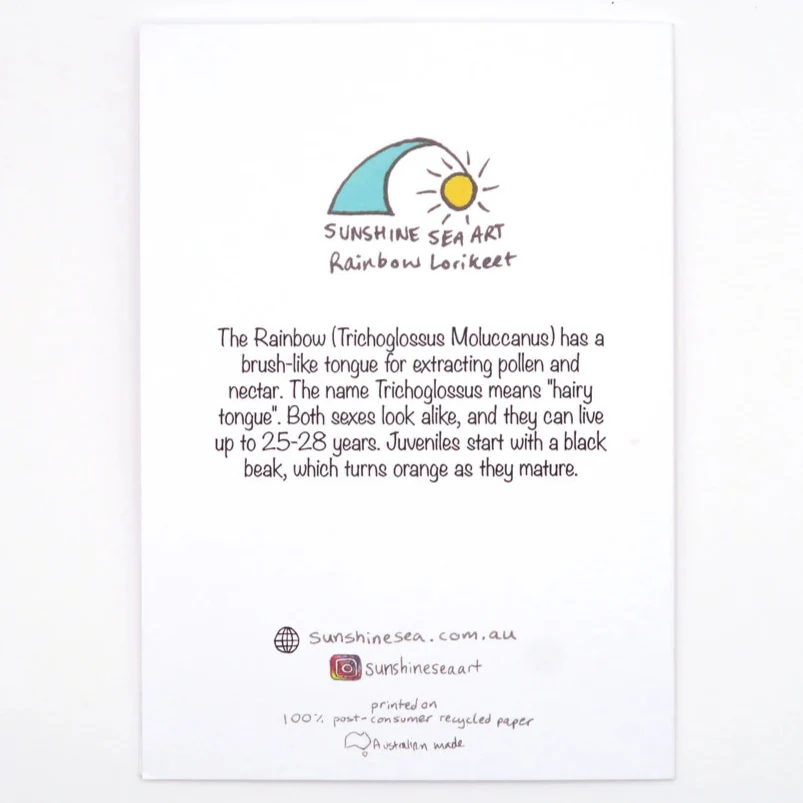 Sunshine Sea Art Greeting Card - Rainbow Lorikeet - Image 2