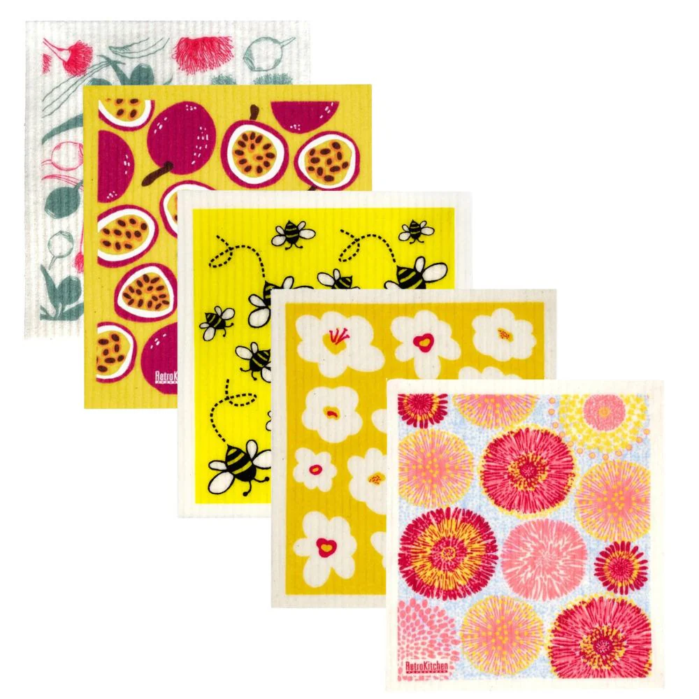 Swedish Dish Sponge Cloth 5 Pack Bundle - Fruits & Flowers - Image 2