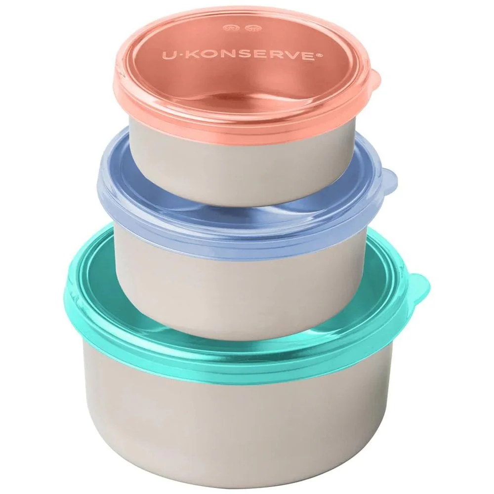 U Konserve Round Stainless Steel Containers Nesting Trio - Tropical Sky Silicone Lids