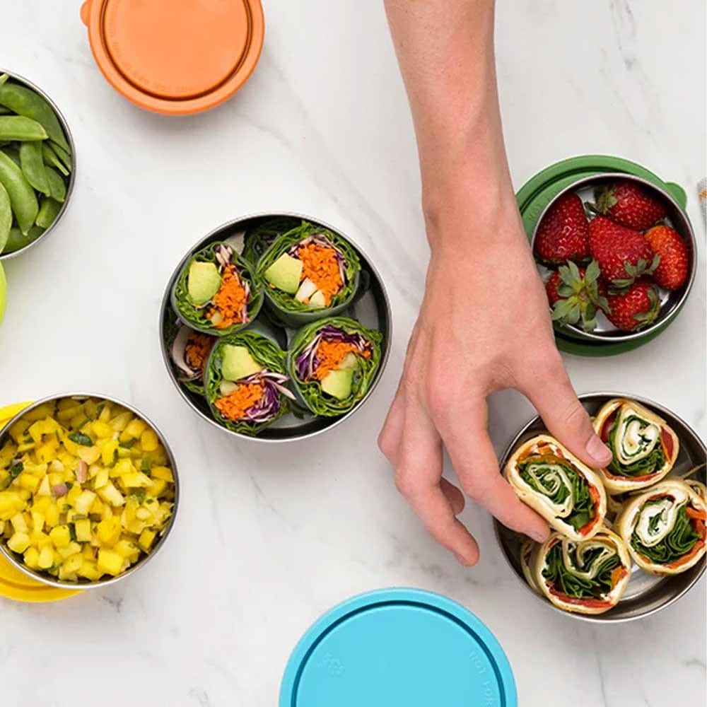 U Konserve Round Stainless Steel Containers Nesting Trio - Tropical Sky Silicone Lids - Image 2