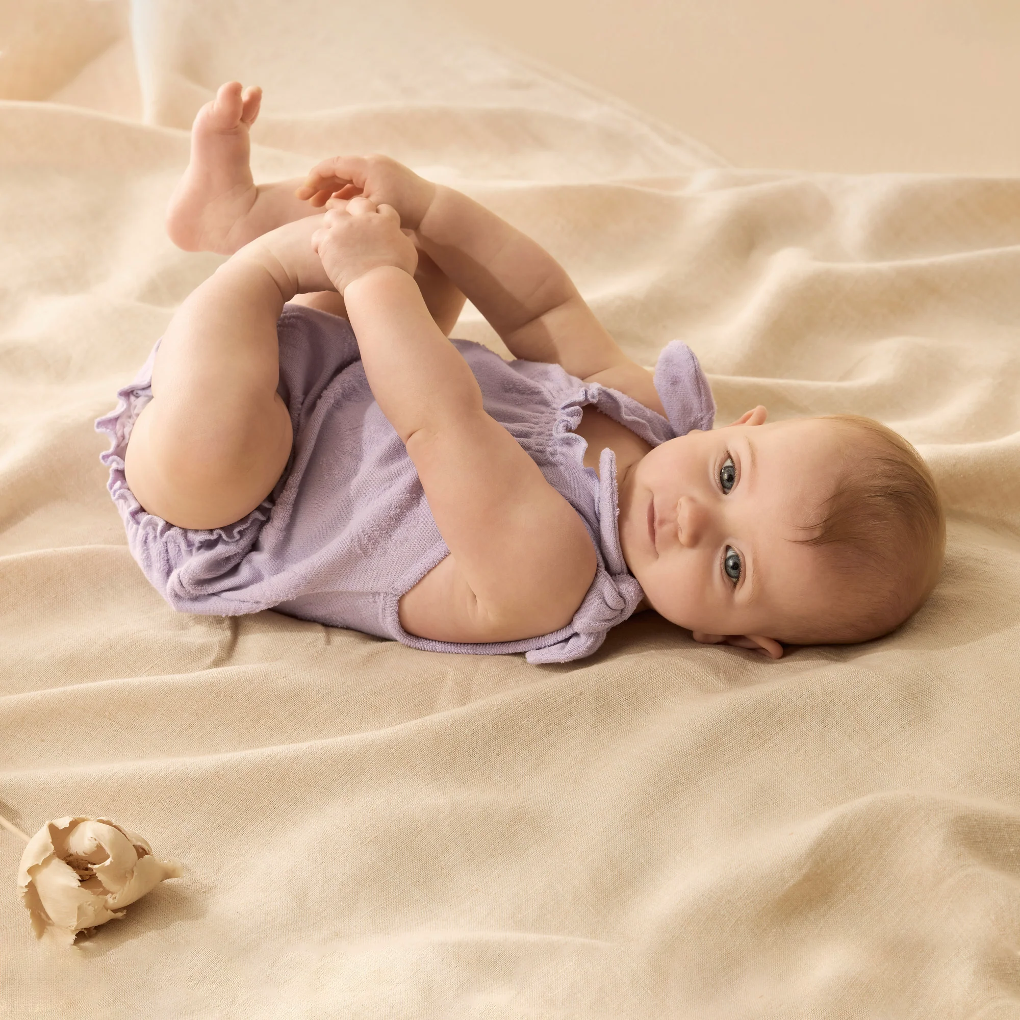 Wilson & Frenchy Organic Terry Tie Playsuit - Lavender Shells - Image 4