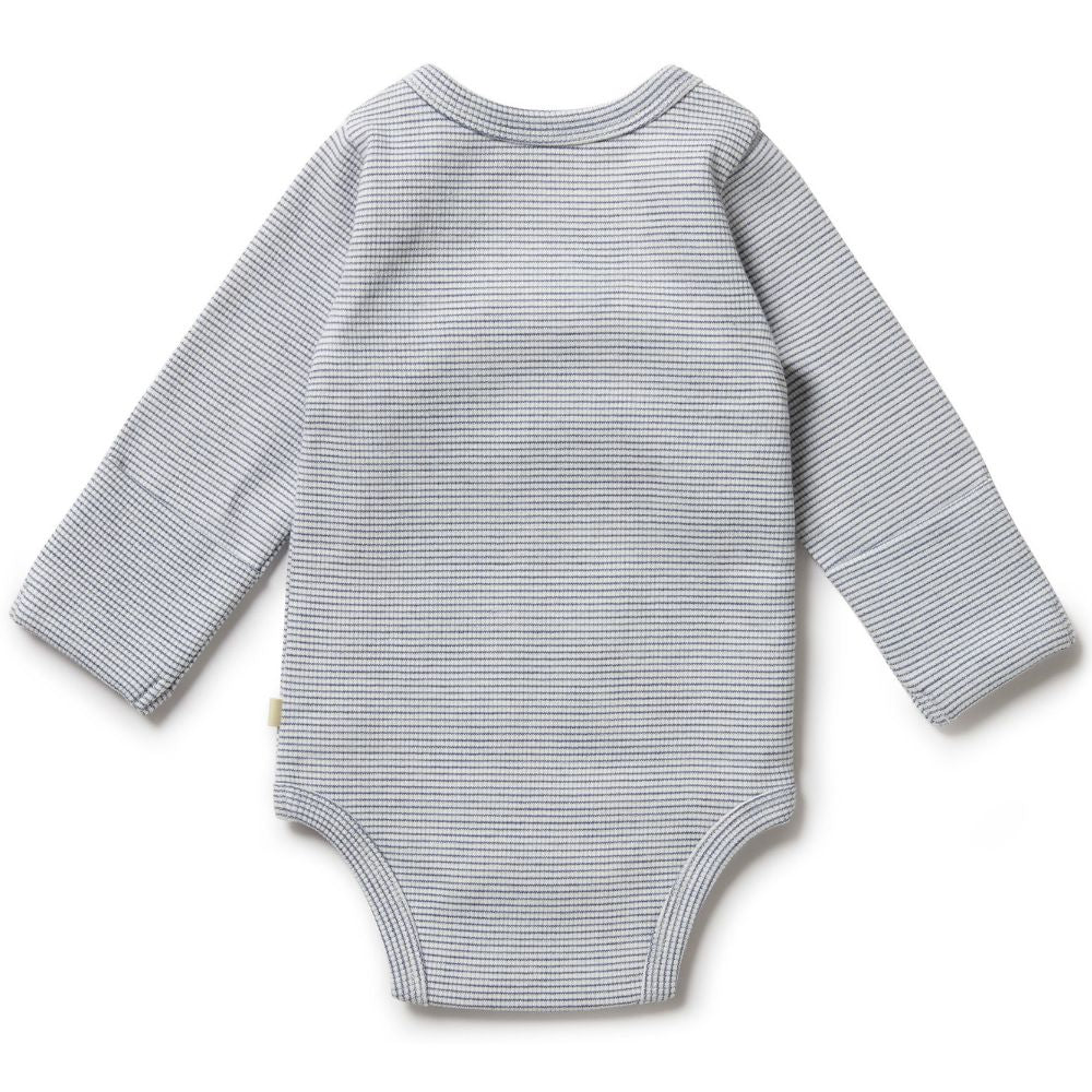 Wilson & Frenchy Organic Stripe Rib Wrap Bodysuit - Rain Drop - Image 2