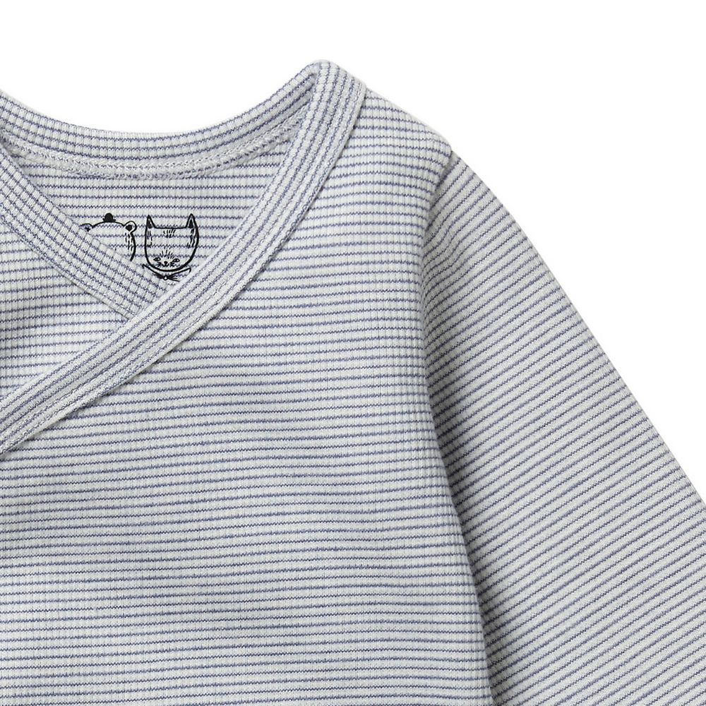Wilson & Frenchy Organic Stripe Rib Wrap Bodysuit - Rain Drop - Image 3