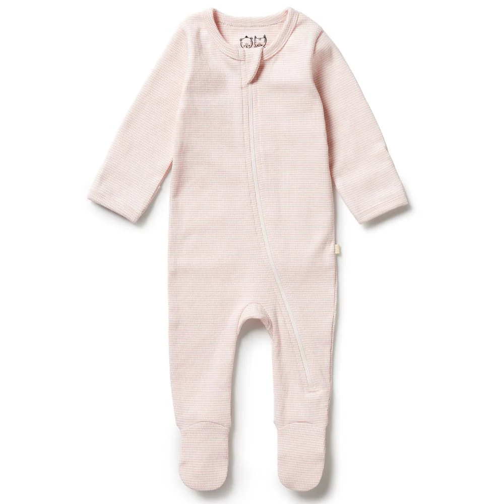Wilson & Frenchy Organic Stripe Rib Zipsuit with Feet - Cantaloupe