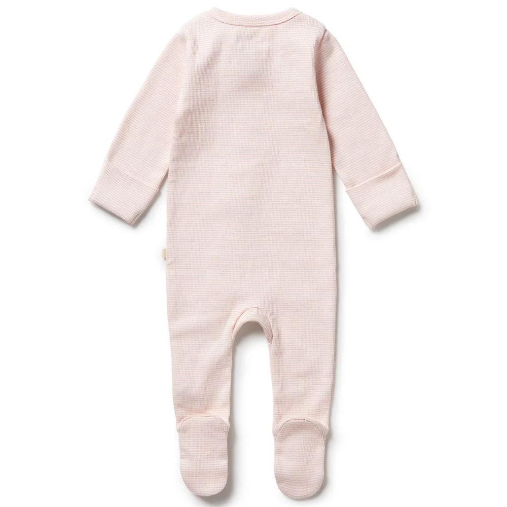 Wilson & Frenchy Organic Stripe Rib Zipsuit with Feet - Cantaloupe - Image 2