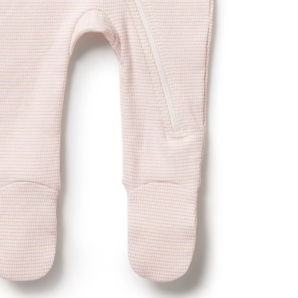 Wilson & Frenchy Organic Stripe Rib Zipsuit with Feet - Cantaloupe - Image 4