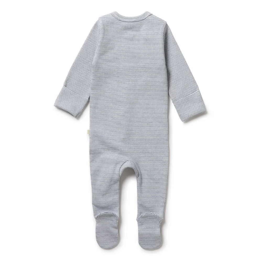 Wilson & Frenchy Organic Stripe Rib Zipsuit with Feet - Rain Drop - Image 3