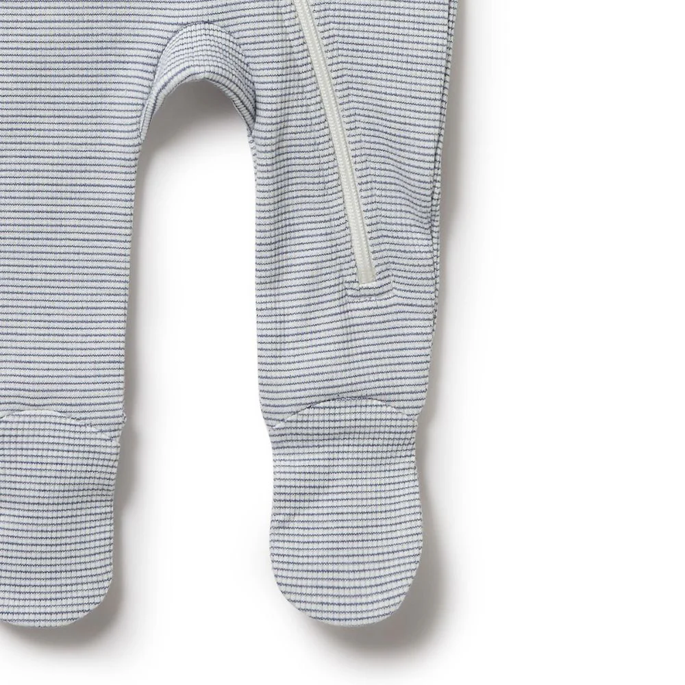 Wilson & Frenchy Organic Stripe Rib Zipsuit with Feet - Rain Drop - Image 5