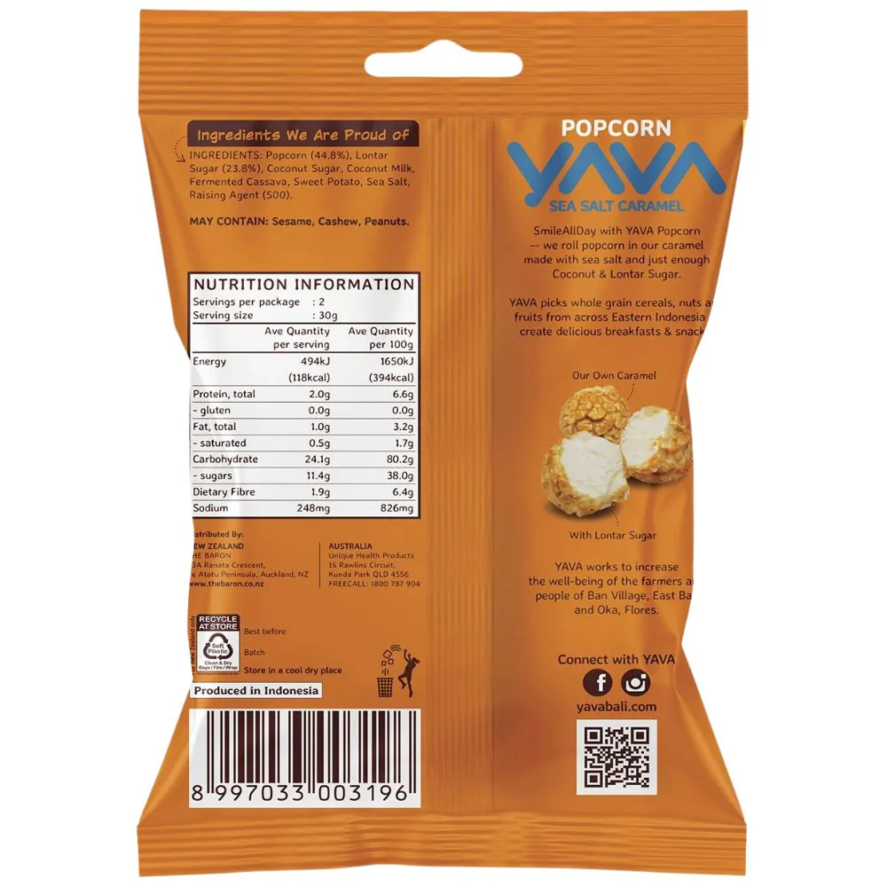 Yava Popcorn Sea Salt Caramel 60g - Image 2